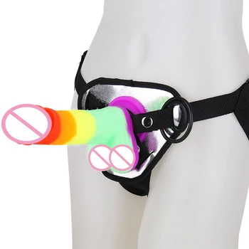 New Rainbow Color Dildo Realistic Dildo Penis Leopard Print Harness Belt Strap on Dildos Female Masturbator Sex Toys for Women 2