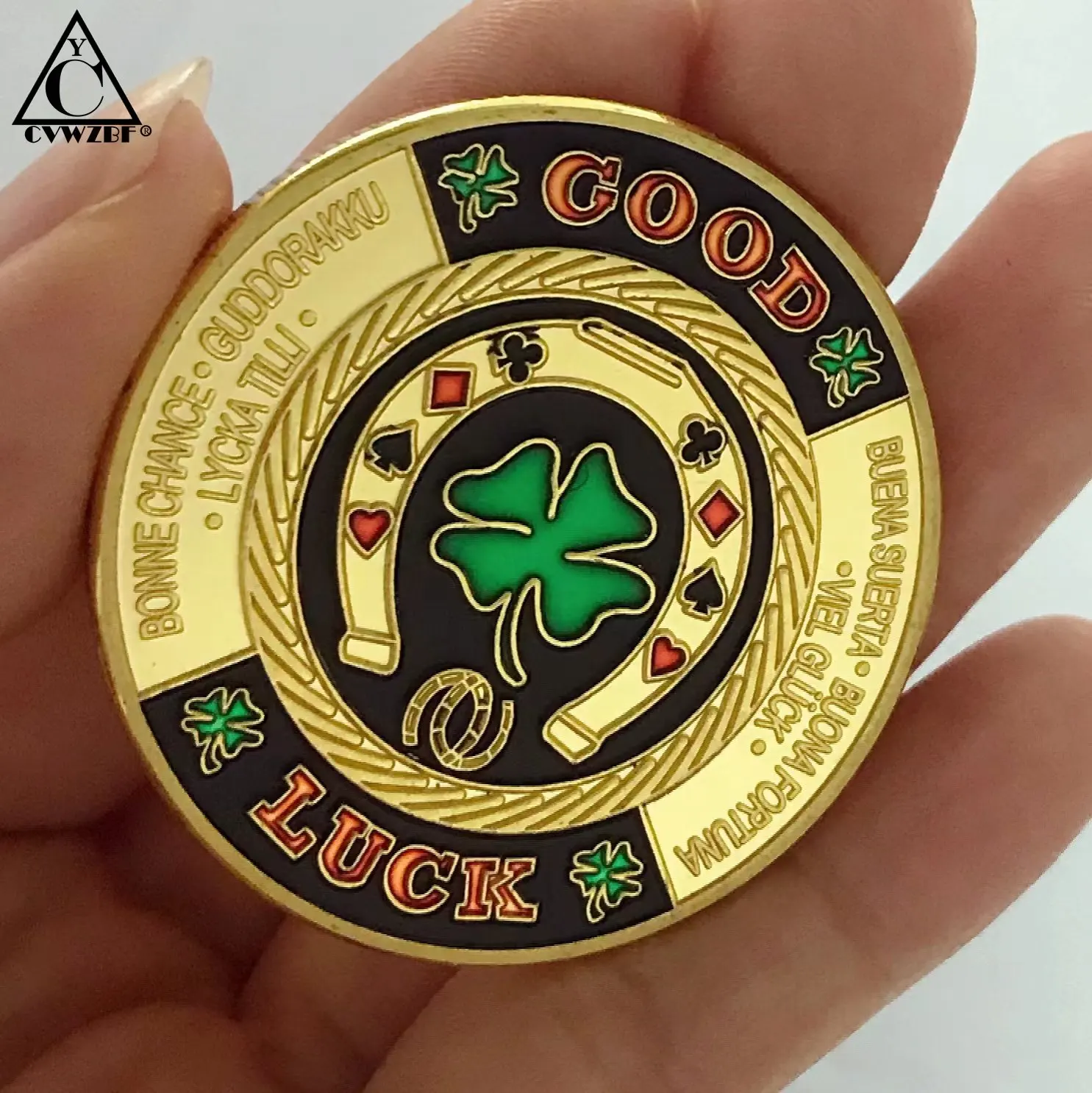 

Gold Green Clover Good Luck Challenge Coin Fashion Poker Card Guard Chips Token Coin Collections With Coin Capsule Collectible