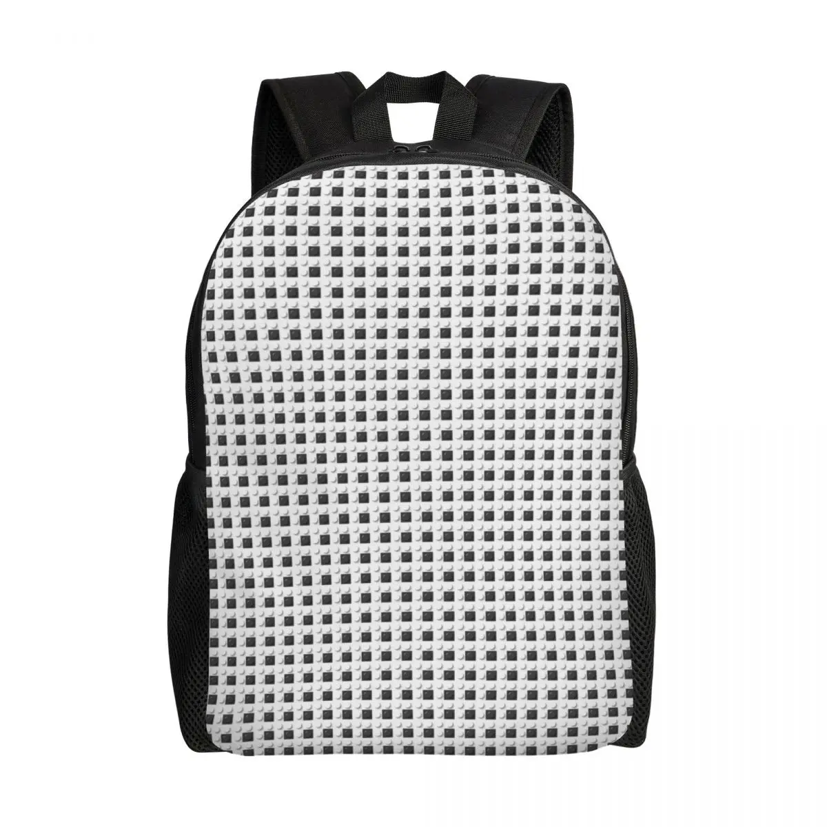 

Custom Grey White Plastic Toy Block Abstract Pattern Backpack for Women Men Water Resistant College School Bag Print Bookbags