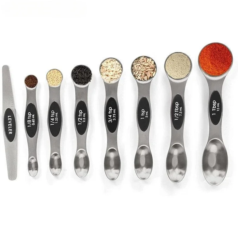 Kitchen Measuring Spoon Set 8Pcs/Set Magnetic Stainless Steel Stackable Double-sided Teaspoons Accurate for Cooking Baking