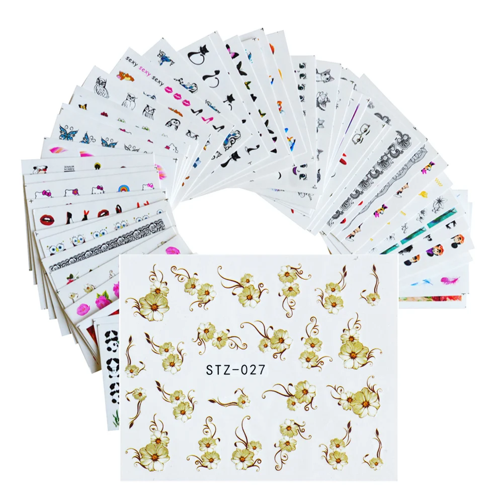 

Смешанные 50 дизайнов переводная наклейкадля ногтей новый DIY мультфильм цветок лист красота наклейки маникюр украшения для ногтей JISTZ50