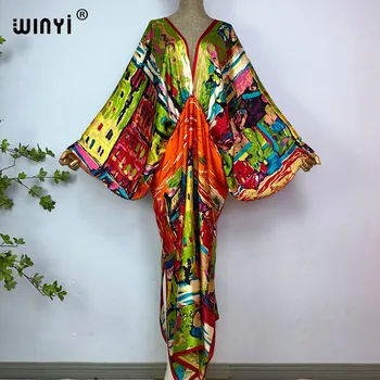 2023 WINYI Sexy beach high-quality silk feel fashion print Maxi women's robes long V-neck Bohemian dress party evening dress 1