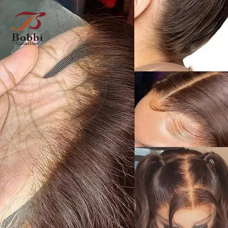 360 Lace Frontal Wigs Brown Human Hair Wig for Women Pre Plucked Transparent Lace Wig Straight Bobbi