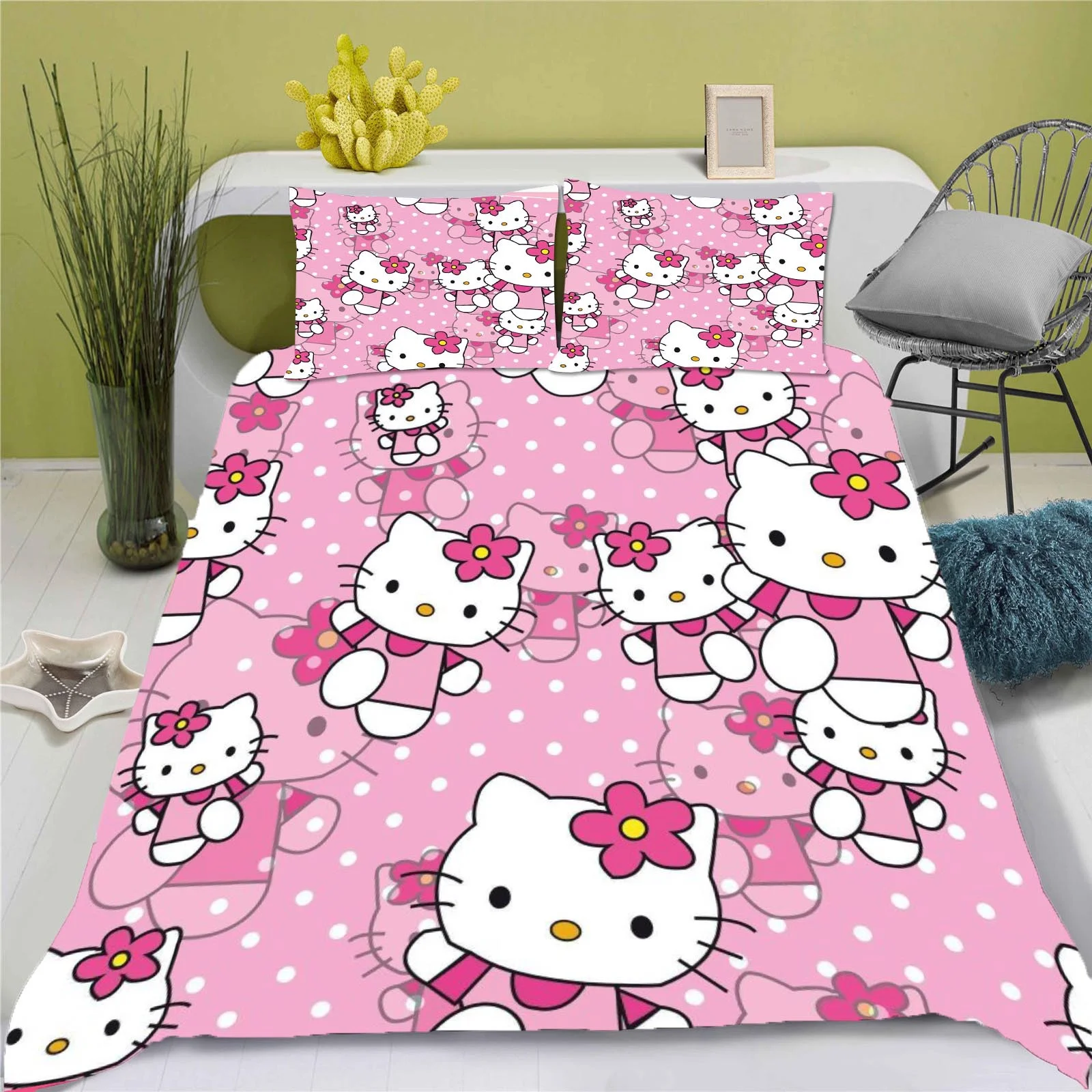ハローキティ　寝具セット 子供と大人のためのハローキティの寝具セット,3D羽毛布団カバー,漫画