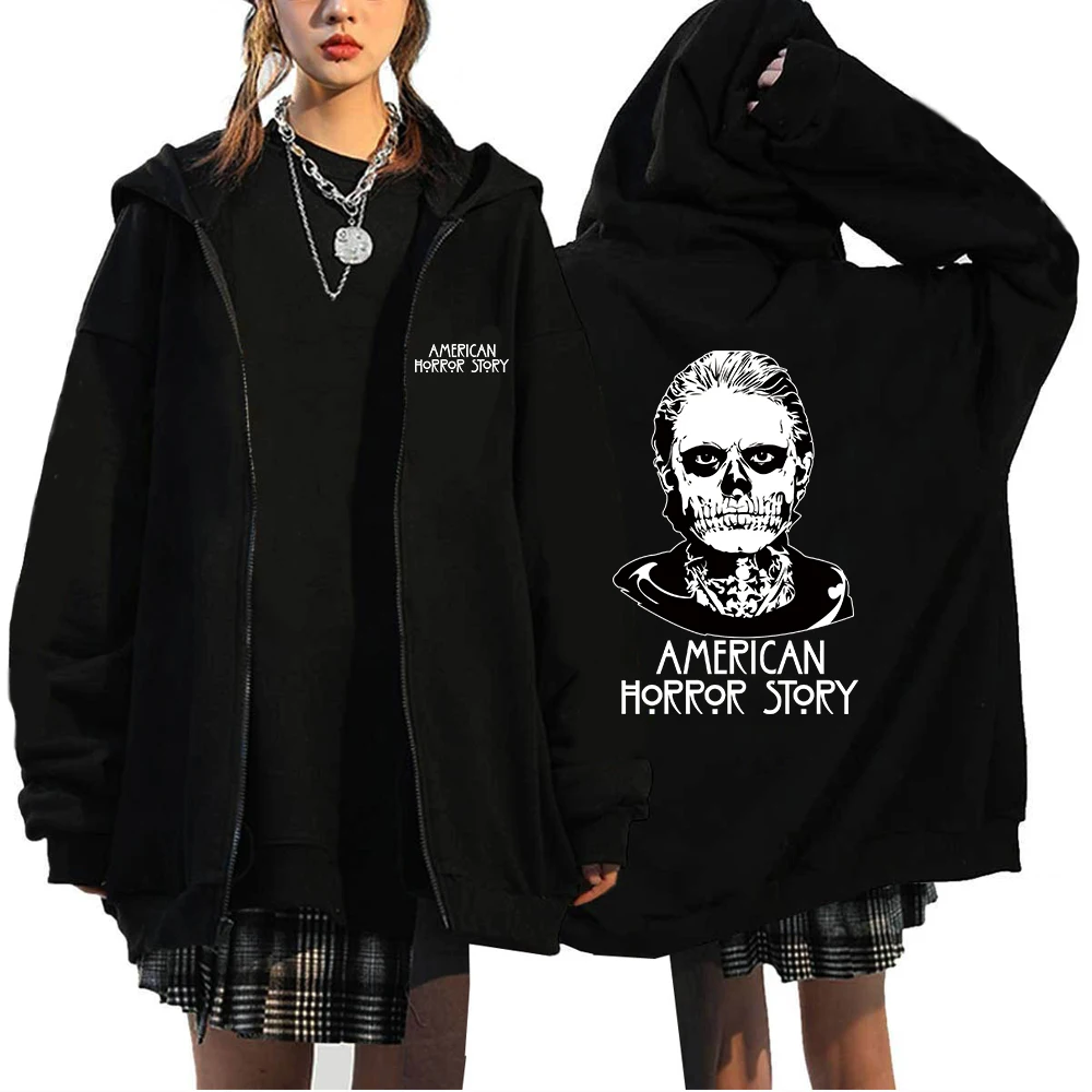 

Halloween American Horror Story Print Hoodies Men Women Y2K Harajuku Long Sleeve Autumn Winter Zip Up Sweatshirt Streetwear