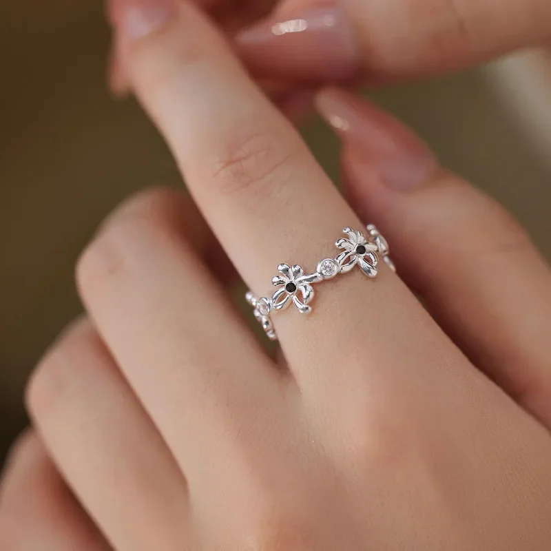 

925 Sterling Silver Fireworks Flower Zircon Ring for Women Girl Gift Fashion Sweet Korean Petite Fashion Jewelry Dropshipping