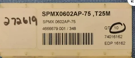 X 오리지널 카바이드 인서트 10개 SPMX0602AP-75 T25M