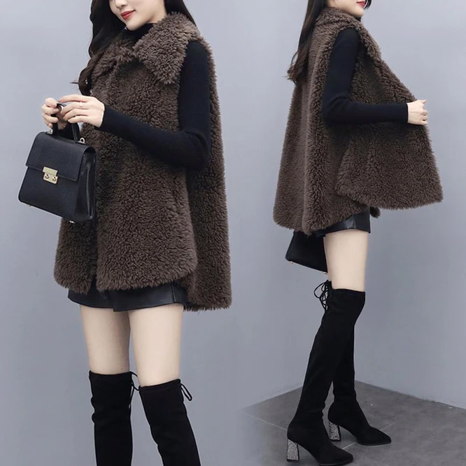 puffy coats 2021 Autumn Winter New Korean Imitation Lamb Wool Imitation Fur Integrated Coat Splicing Women's Vest Girl's Coat Leisure Green Leather Jackets