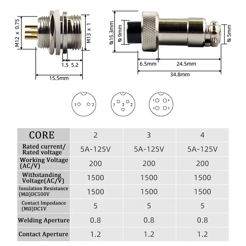 5/20Set Gold Plated GX12 GX16 GX20 2/3/4/5/6/7/8/9/10/12 Pin Male Female Butting Wire Cable Circular Aviation Plug Connector 2