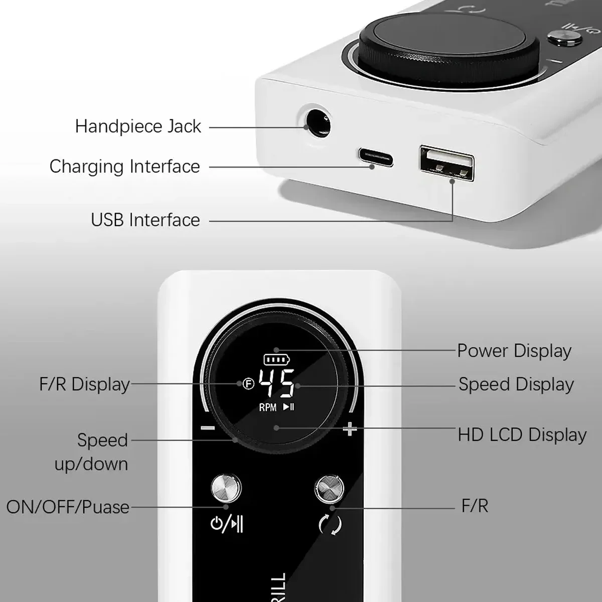 Electric Nail Drill 45000RPM With LCD Display Rechargeable Nail File Nails Accessories Gel Polish Sander Low Noise