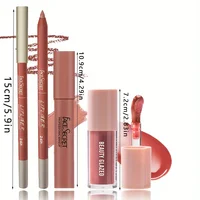 3pcs/Set Nude Matte Velvet Lip Makeup Lip Liner + Lipstick + Lip Oil Long-lasting Waterproof Matte Lipstick Matte Lip Kit 2