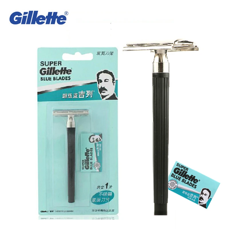 Gillette супер синяя бритва для бритья, двухстороннее лезвие, старомодная ручная бритва, Мужская бритва, Аутентичные безопасные бритвы для мужчин