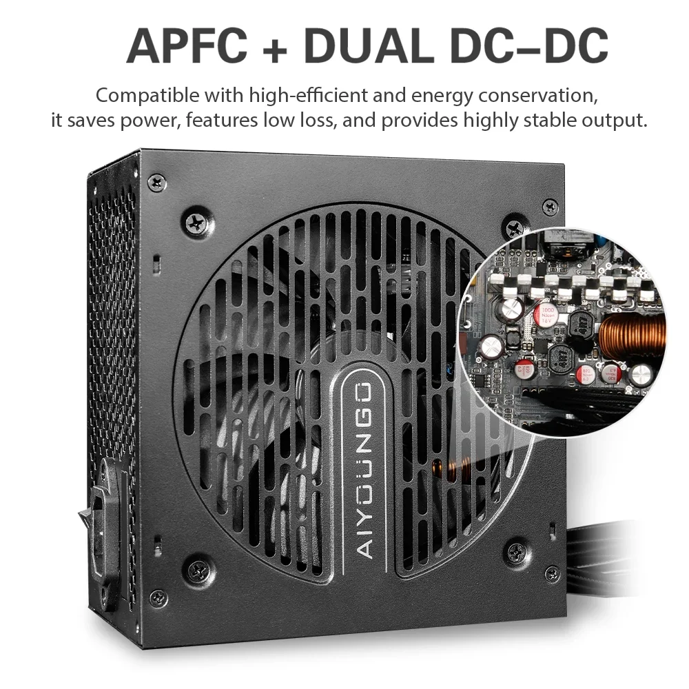 AIGO блок питания AT 550W 650W 750W, вентилятор 120мм, ПК, напряжение 100 240V полный диапазон, дизайн 80Plus, ATX, настольный компьютер Desktop, Diy, игровой Gamer, компьютер Fonte PSU — изображение 4