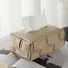 Black and White Checkerboard Woven Leather Car Tissue Box High-end Light Luxury Living Room Dining Table Bedroom Storage Box 6