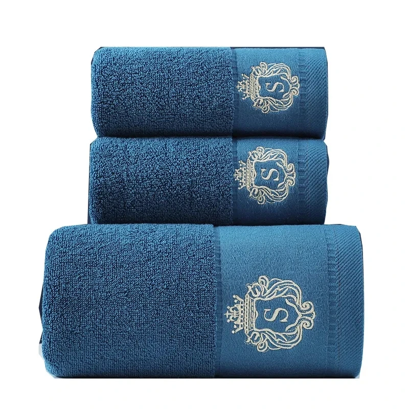 Inyahome Set of 3 Bathroom Cotton Towels Set Embroidered Luxury 2 Hand