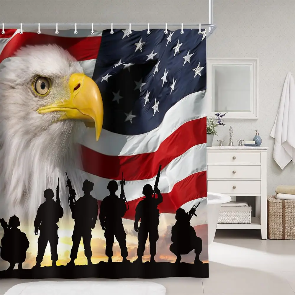 

Занавески для душа с флагом США, занавески для ванны в стиле милитари США с принтом орла, водонепроницаемые занавески для ванны на День Независимости