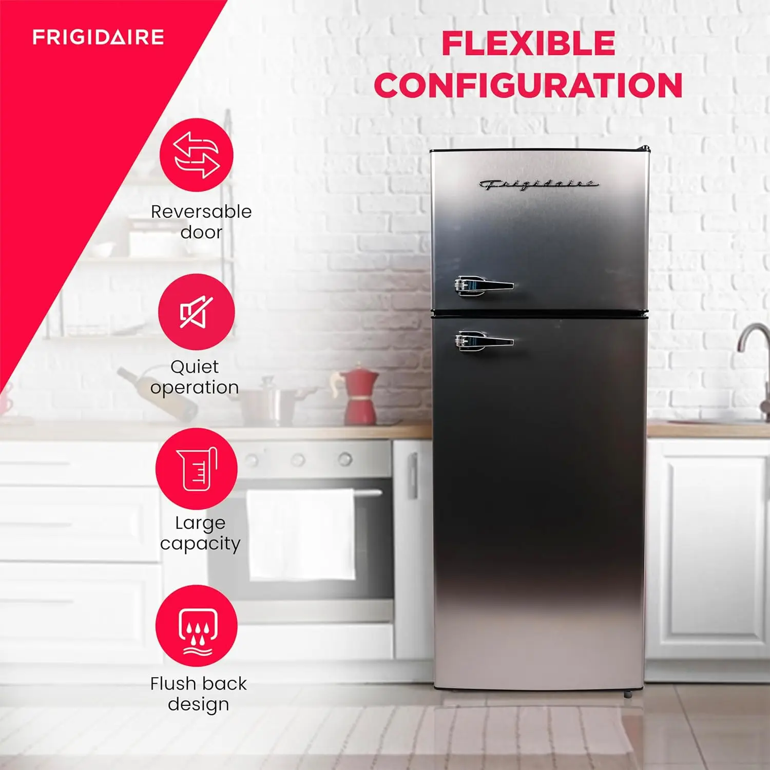 2 Door Apartment Size Refrigerator/Freezer Combo, 7.5 cu ft, Platinum Series, Stainless, 23" D x 21.5" W x 55.5" H, Stainless 6