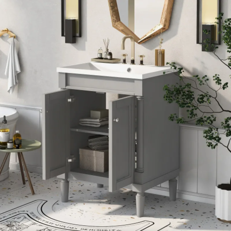 24'' Vanity With Top Sink 2-tier Modern Cabinet Single Sink Bathroom Vanity Large Storage Shees (replace SW000102AAE) 2