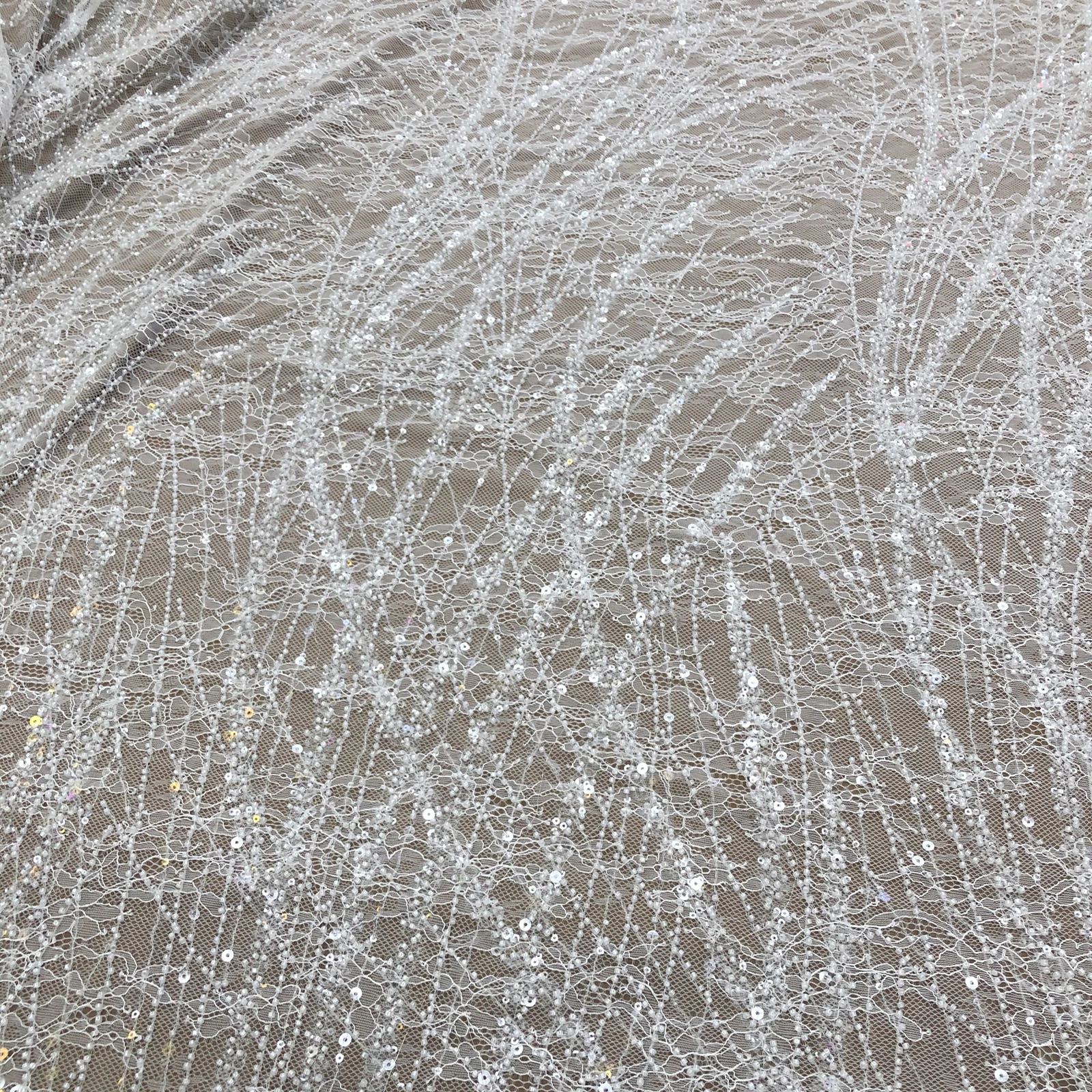 

Кружевная ткань, Тюлевая, с блестками, вышитая, для свадебного платья