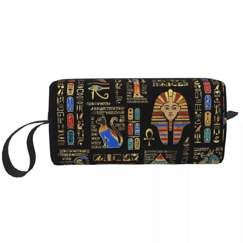

Egyptian Hieroglyphs And Deities Makeup Bags Ancient Egypt Women Cosmetic Bag Stylish Outdoor Makeup Organizer Case
