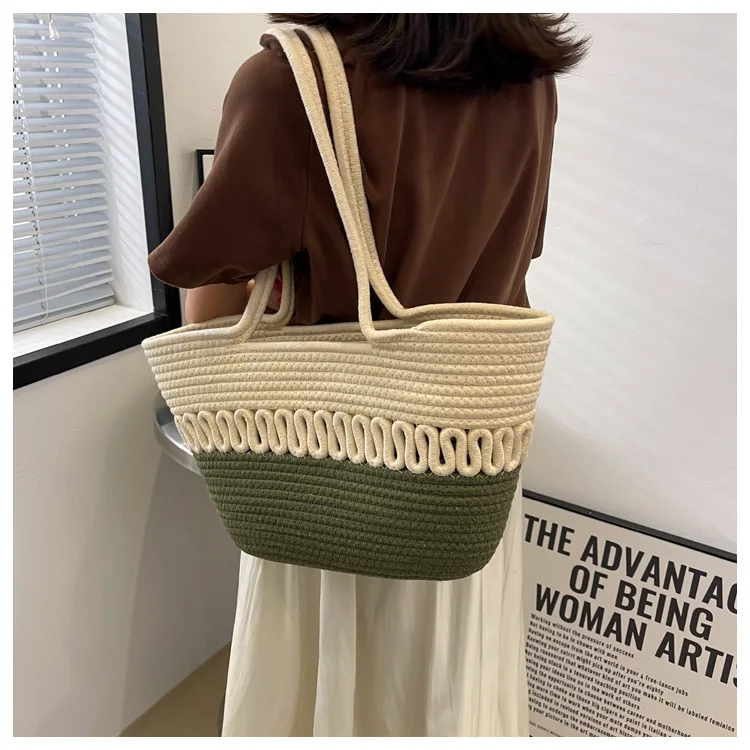 Grand sac en paille - Vert