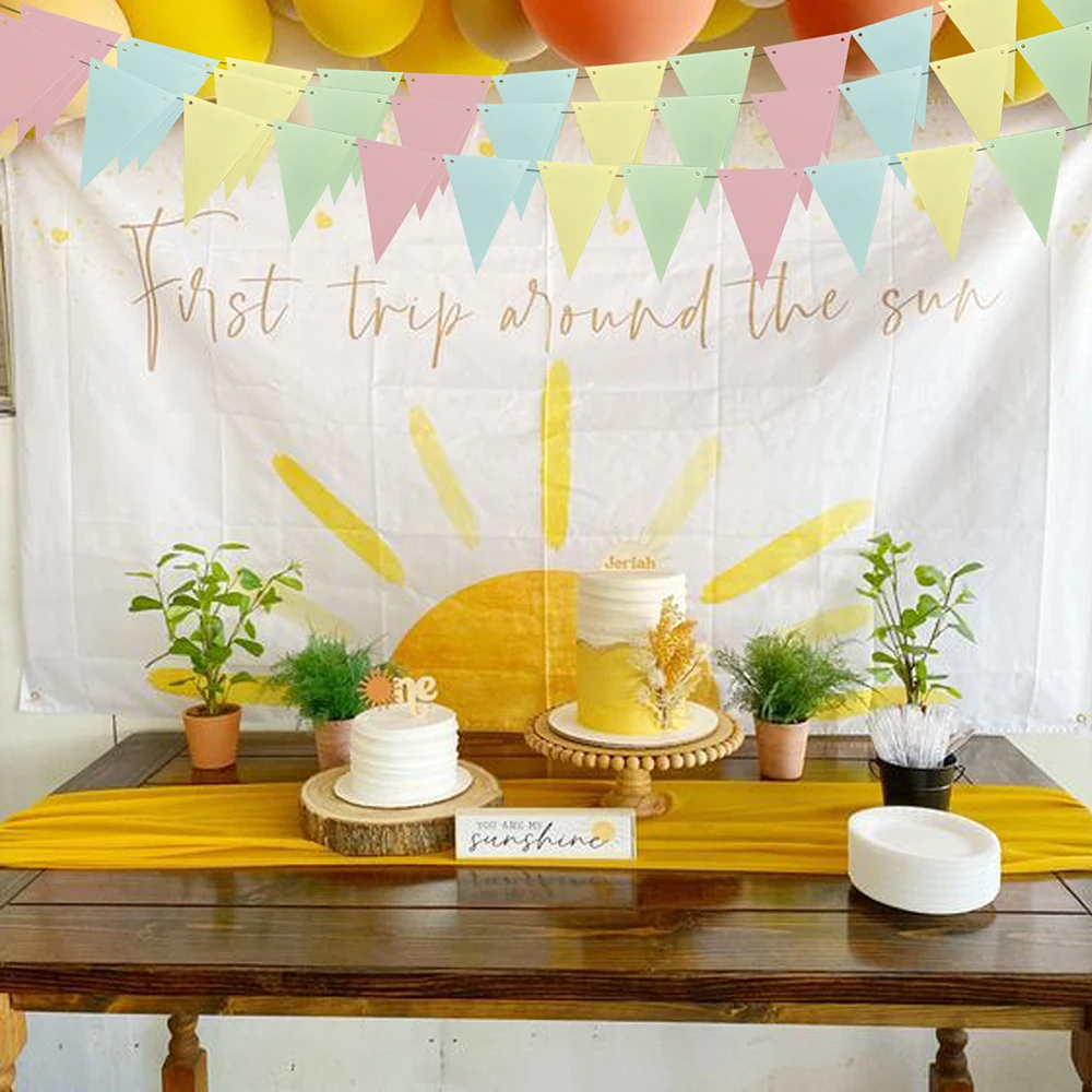 Triangular Flags 16pcs Gold And Green for Baby Bride Gift Party Birthday Party Wedding Party Banner