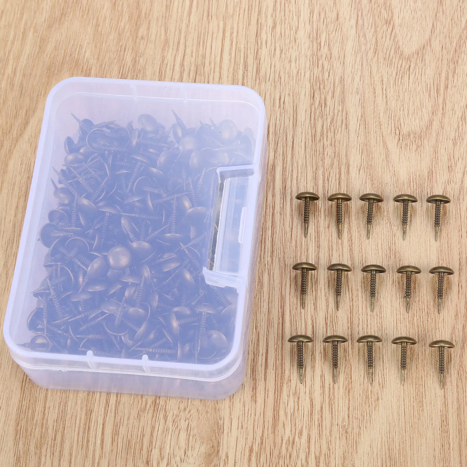 300pcs/1box Upholstery Nails Iron screw Studs Vintage Pins Thread Tacks Antique Bronze 8*15mm Sofa Jewelry Case Doornail Box upholstery nail