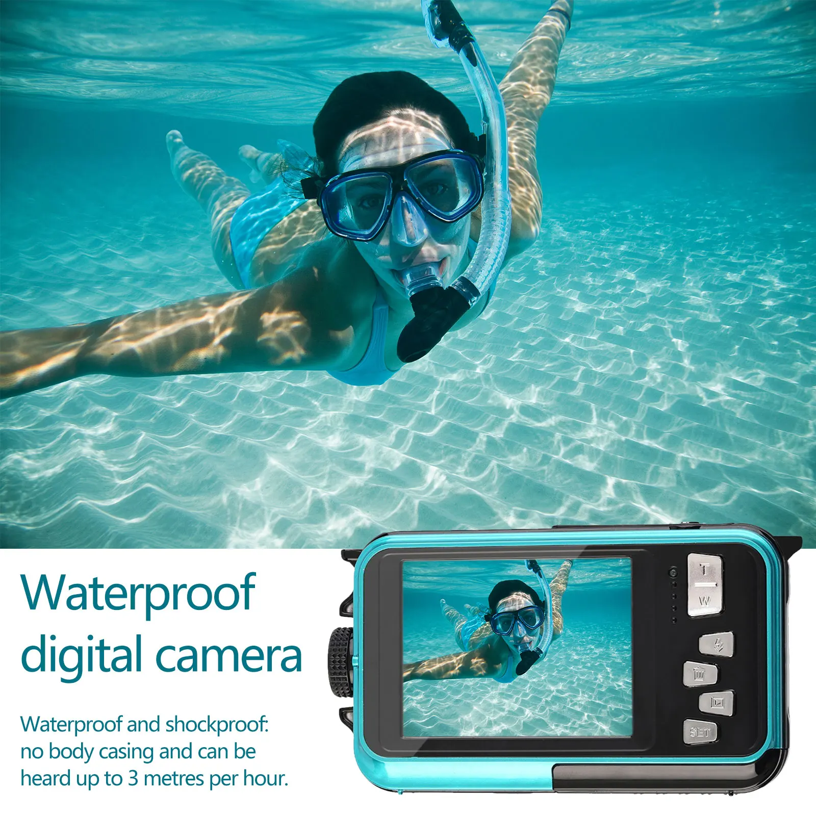 Self-Timer Underwater Camera 16X Dual Screen Waterproof HD 2.7K 48MP Digital Camera for Snorkeling Video Recording 6