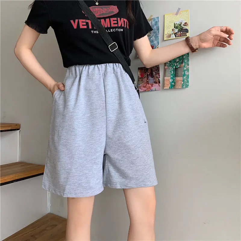 Summer Women Five-point Pants Sweet Casual Harajuku Cotton 2021 Sports Loose Thin Wide-leg Pattern Printing Elastic Girls Shorts plus size clothing