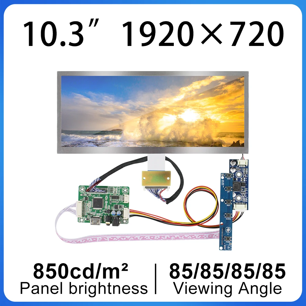 

10.3 Inch 1920*720 IPS Pro Bar 850 Nit 8:3 LCD Screen 50 Pin HSD103KPW2-A10 LVDS VGA Driver Board Outdoor Digital Dashboard Car