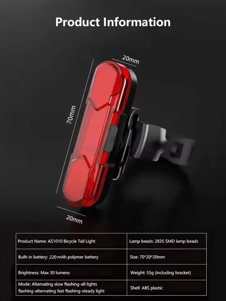 Luce Posteriore per Bicicletta, Fanale Posteriore USB Ricaricabile Impermeabile, Luce di Sicurezza per Ciclismo Notturno, Accessori MTB - immagine 2