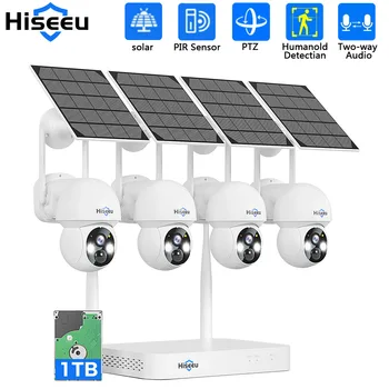 Hiseeu 4MP WiFi PTZ Solar IP Camera Security System Kit Night Vision Human Detection P2P Two-Way Audio 10CH NVR CCTV Camera Set 1