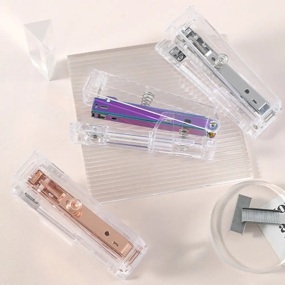 수동 투명 스테이플러 로즈 골드 경량 종이 스테이플러 휴대용 창의적인 책 제본기 학교 사무용품