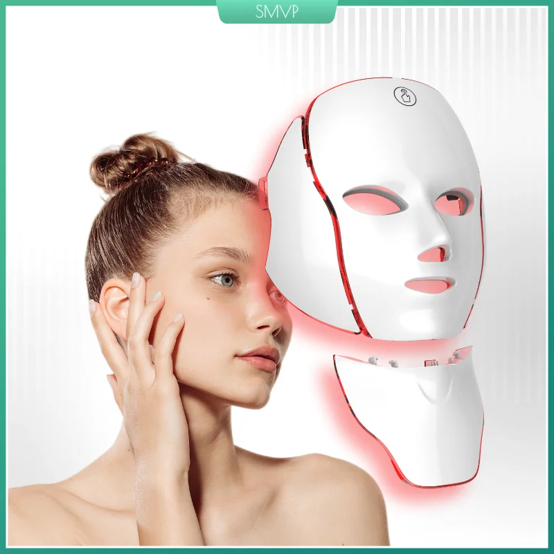 LED Face Mask 7 Color Red Light Therapy USB Rechargeable Wireless Mask Anti-Aging Face Neck Care Collagen Boost Beauty Device