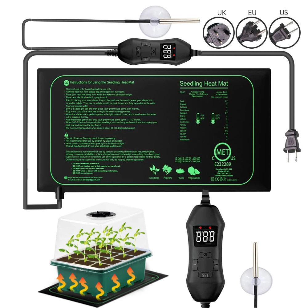 50W Seedling Heating Mat with Thermostat Temperature Setting from 20℃ to 45℃ for Plants Growth Germination Hydroponics Nursery