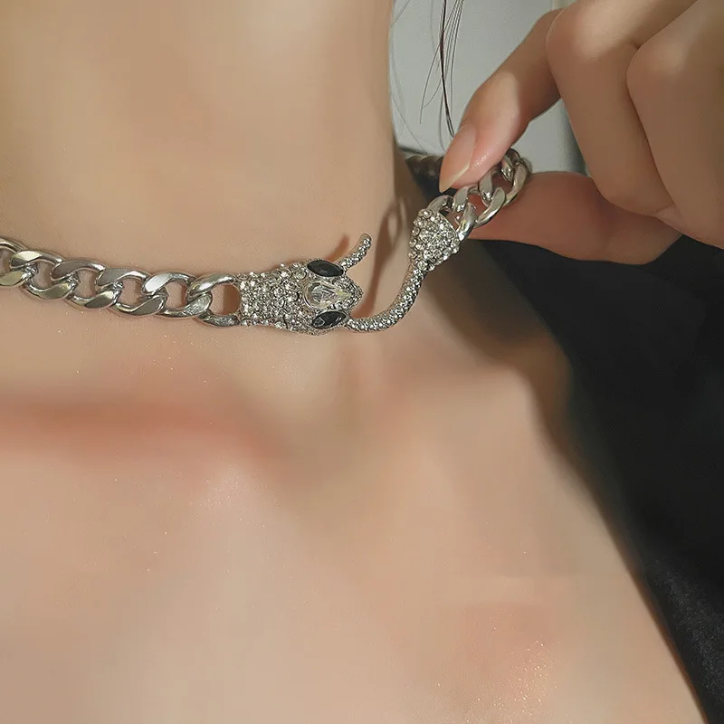 

Ожерелье в стиле хип-хоп для женщин, толстая цепь в стиле рок, змея, винтажное Необычное Ожерелье со стразами, ювелирные аксессуары