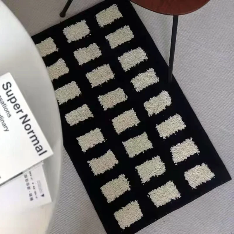 Korean Style Tufting Plaid Floor Mats Living Room Decoration Black White Plush Carpets Versatile Checkered Area Rug for Bedroom