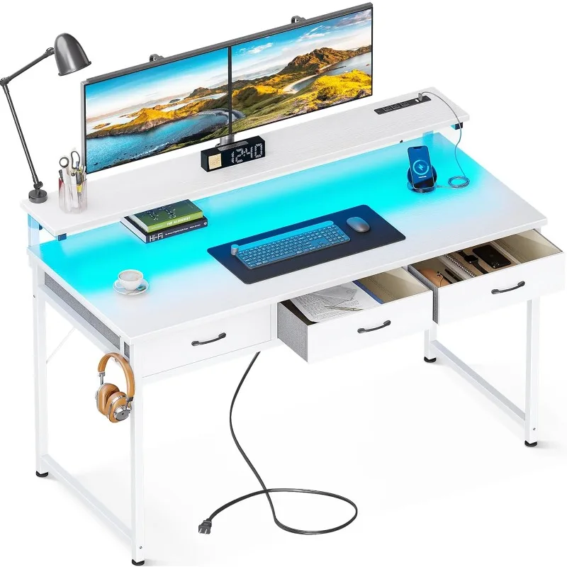 Computer Desk, Office Desk with LED Light,Monitor Stand, Modern Work Writing Study Table for Bedroom 1080p wireless light bulb monitor camera 2mp wifi smart camera