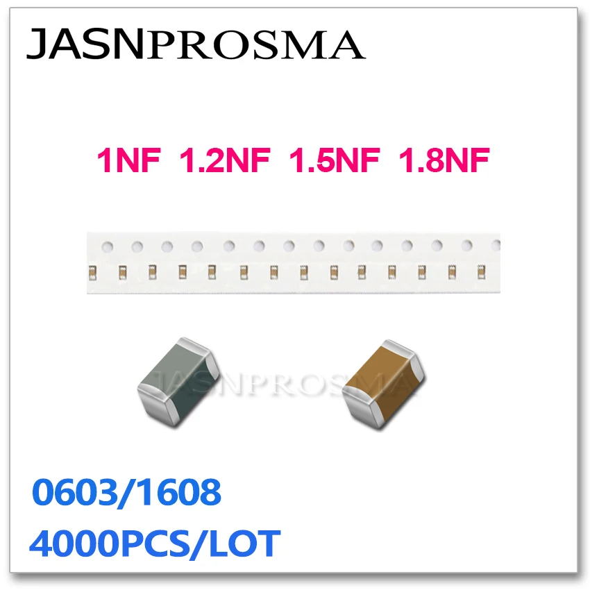 

JASNPROSMA 4000 шт. 0603 1608 X7R NPO RoHS ± 5% ± 10% 1 нФ 102 НФ 122 НФ 152 НФ 182 50 в J K фотоконденсатор
