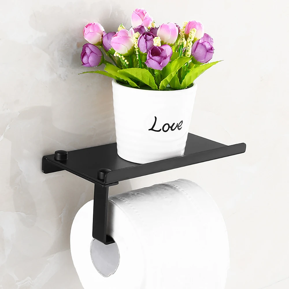 

1pc Aluminium Toilet Paper Rack Roll Paper Holder Waterproof Phone Holder Wall Mounted Punch Free Bath Soap Towel Shelf