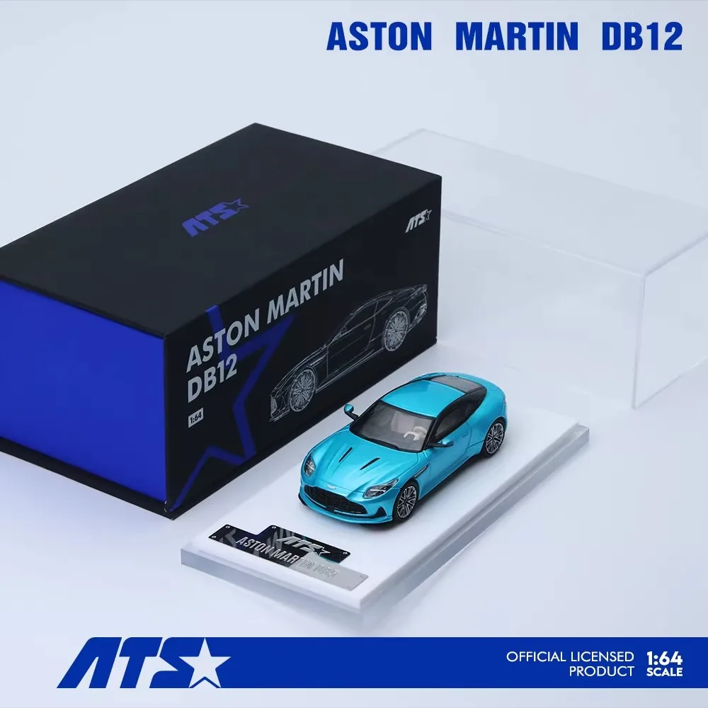새로운 재고 있음 Ats 1:64 Aston Martin Db12 블루 합금 미니어처 다이캐스트 모델 Aston Martin 스포츠카 모델 장난감 장식품 어린이 선물