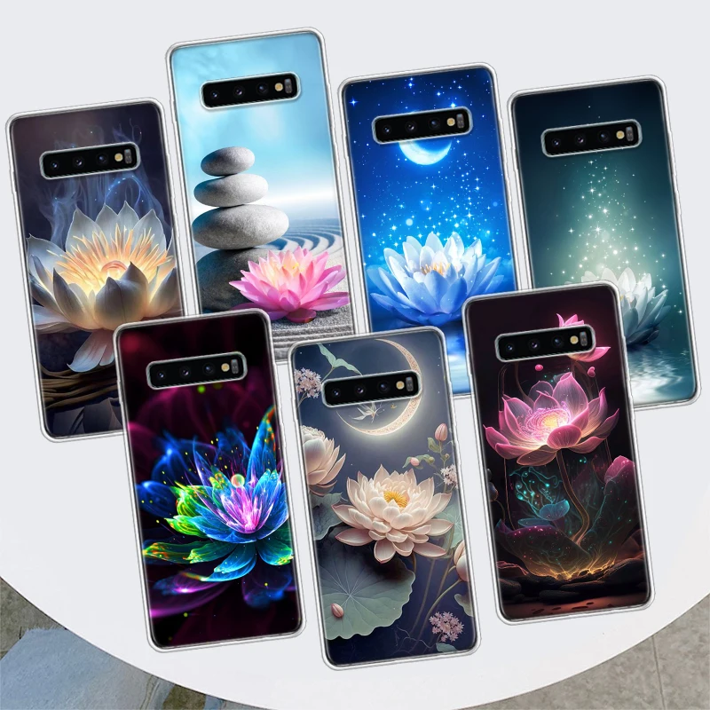 Custodia Per Telefono Lotus Blue White Flowers Per Samsung Galaxy S24 S23 S22 Ultra S21 S20 Fe S10 Plus S10E S9 S8 + Shell Coque