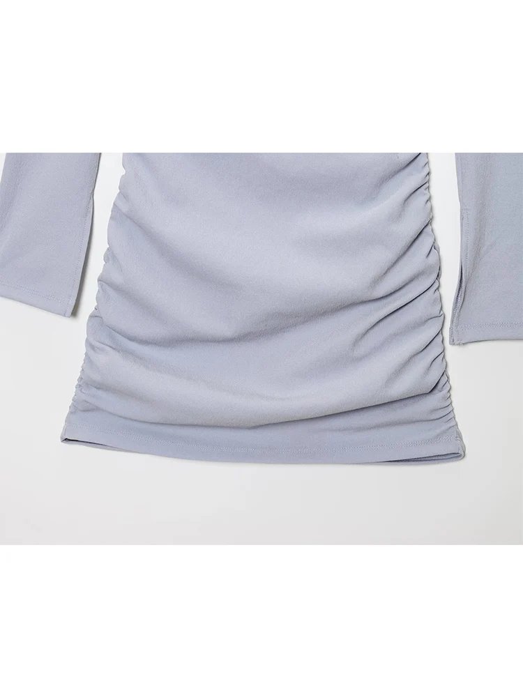 TFMLN Fashion Slash Neck Mini Dress For Women Elegant Long Sleeve Slim Ruffles Dress New Slim Simple Sweet Summer Clothing