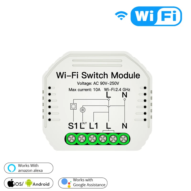 

1 Gang 2 Way WiFi Smart Light Switch Diy Module Smart Life/Tuya APP Remote Control Works With Alexa Echo Google Home