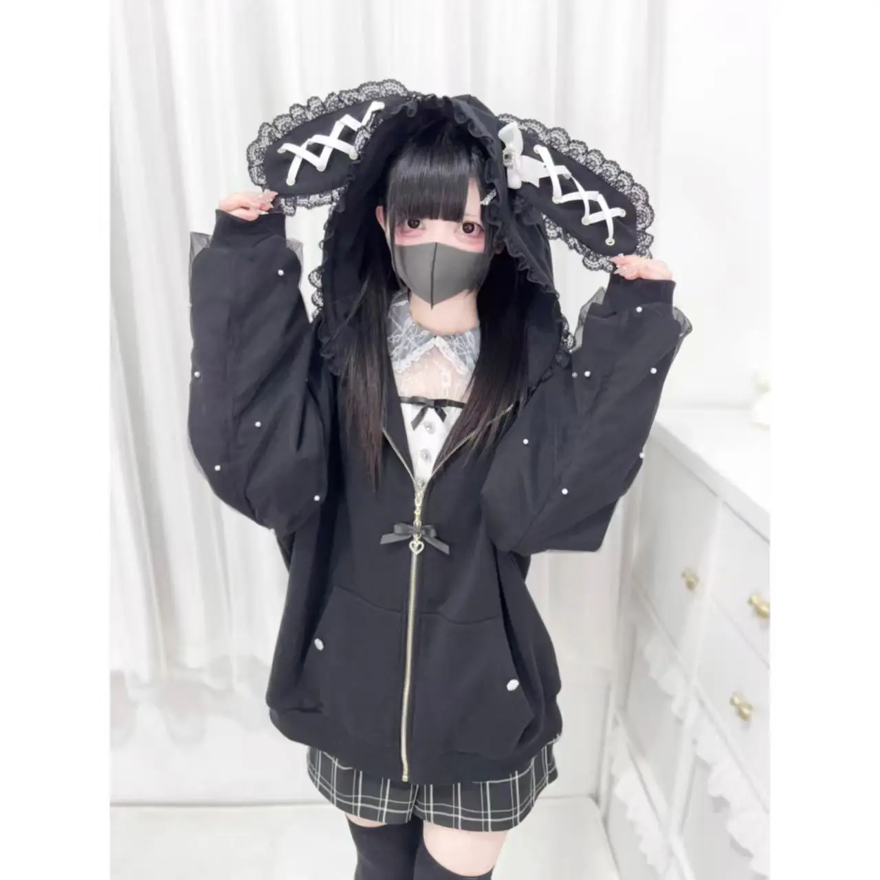 Japanese Kawaii Faux Fur Hood Sweater Long Sleeve Y2k Cute Strawberry Printed Women Casual Sweet Style Cartoon Hoodie Autumn Top 5