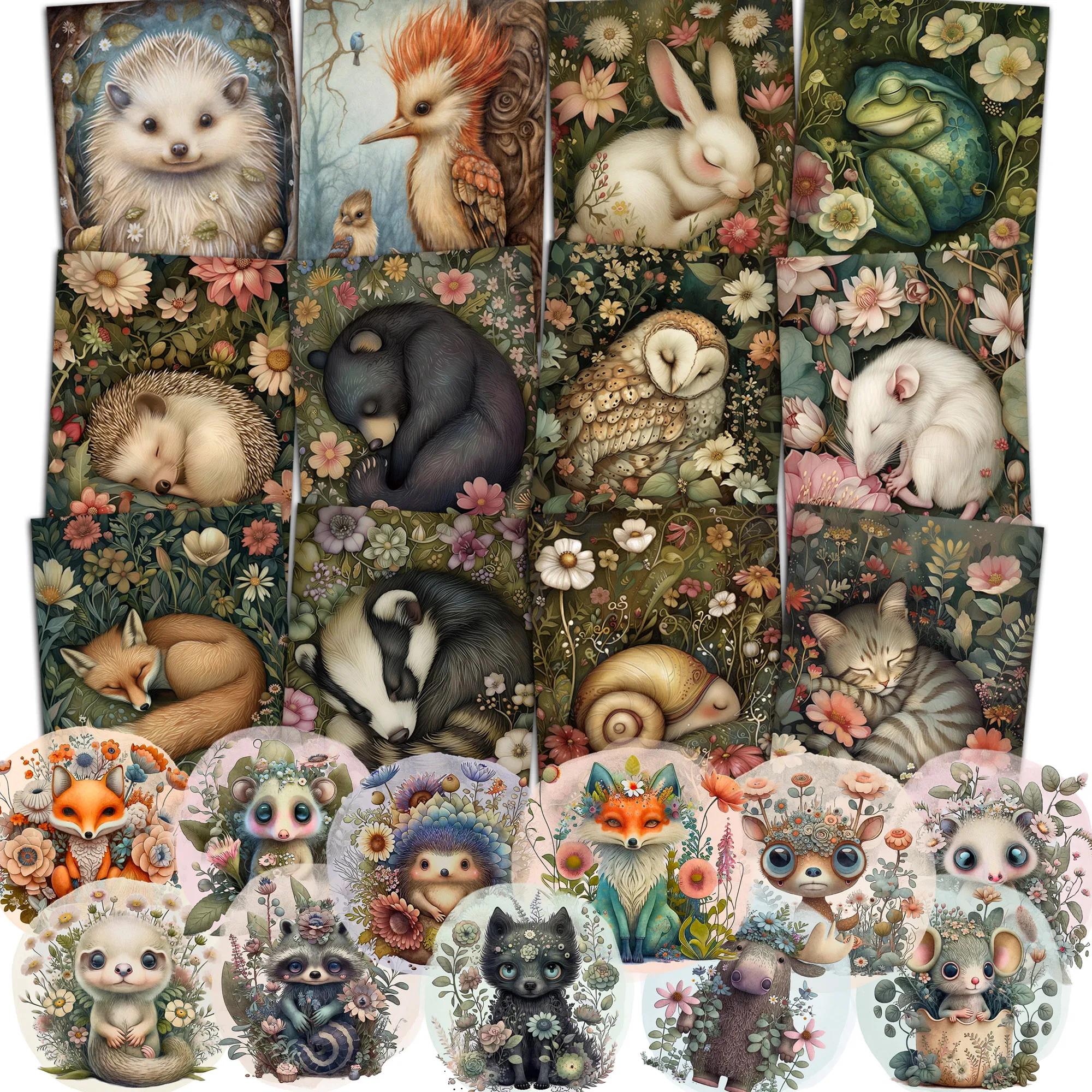 Flowers Animals Writable ThickCardboard 52pieces With Sticker for Scrapbooking Supplies JunkJournal Kits Crafts Postcard stickers scrapbooking supplies
