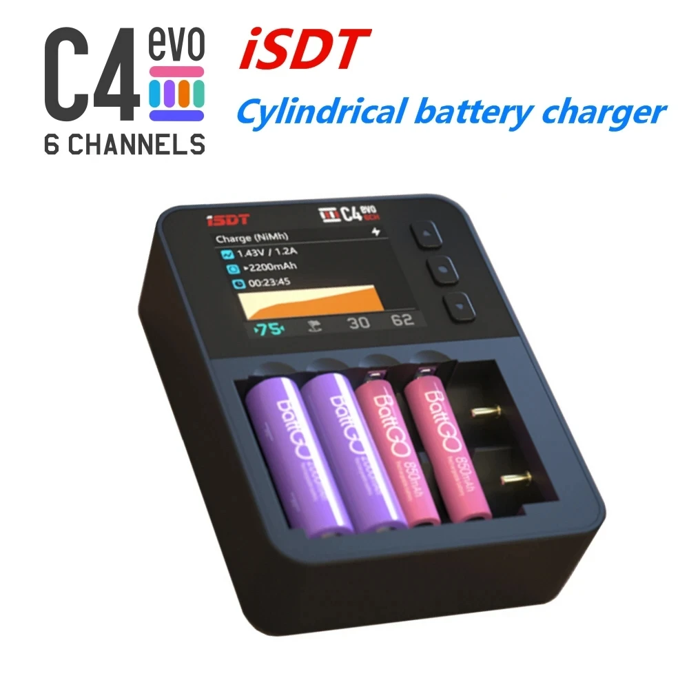 

ISDT C4 EVO 36W 8A 6 Channels Smart Battery Charger With USB Output For 18650 26650 26700 AA AAA Battery