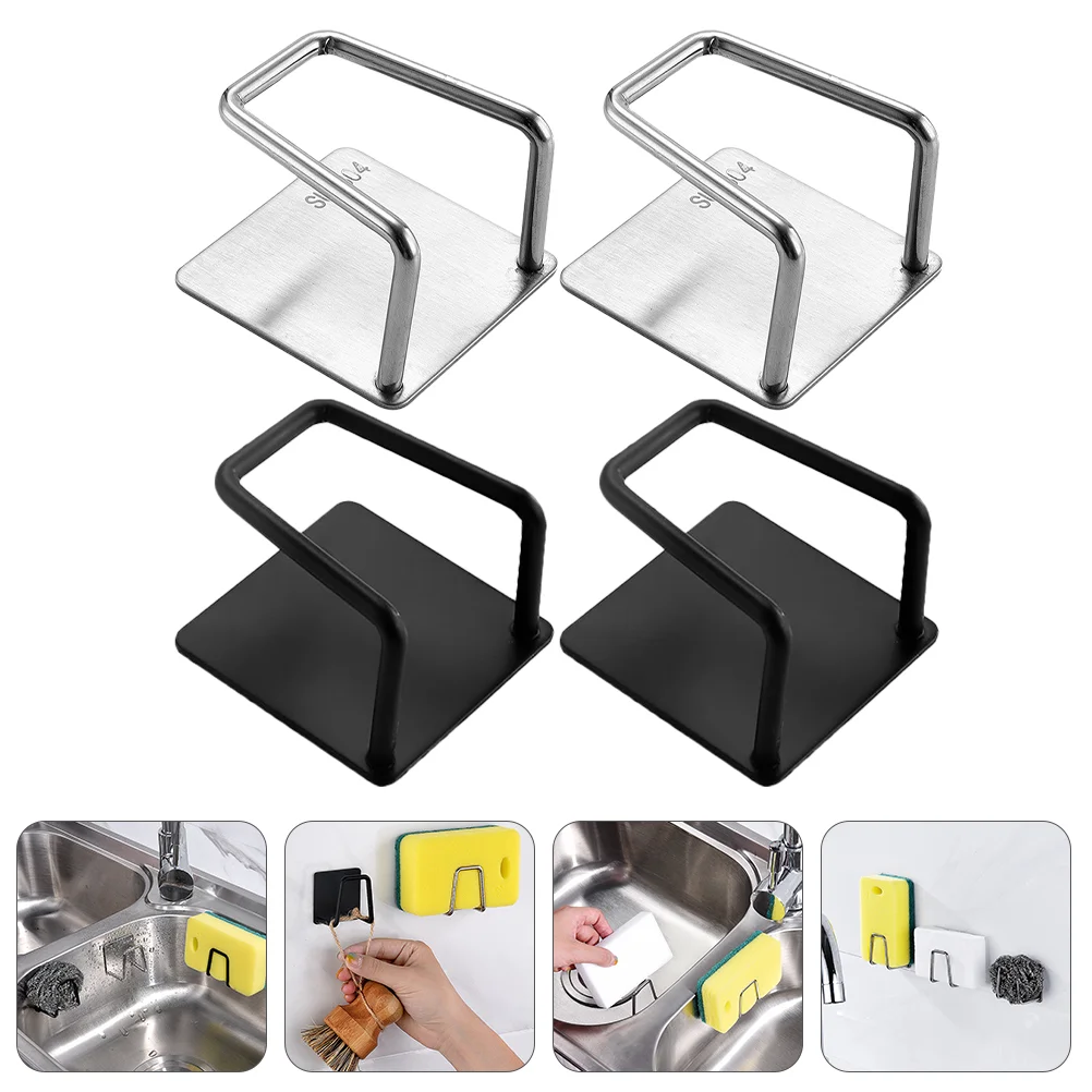 

4 Pcs Wall Mount Holder Sink Drainer Durable Sponge Bracket Nail-free Stainless Steel Towel Home Storage Stand Organizer
