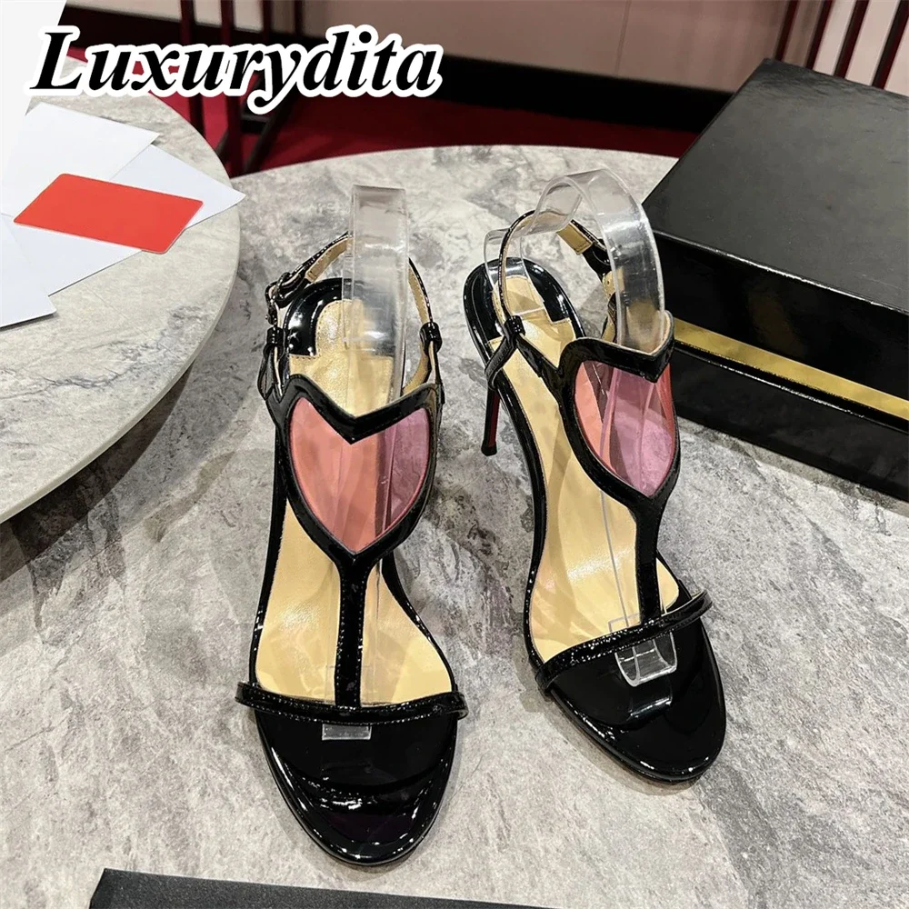 

LUXURYDITA Designer Womens High heels Sandals Real Leather Red heel Pumps Luxury Dinner Wedding Party Banquet Mules H288