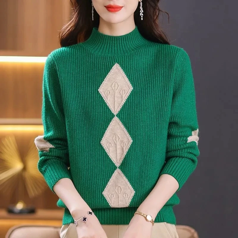 

Autumn Winter New Middle-Aged Mother Short Fashion Pullovers Knitted Sweaters Women Casual Warm Knitwear Jumper Bottoming Shirt